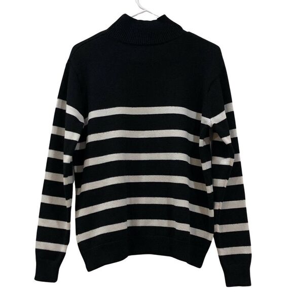Sweater, Pullover Mock, Black/Ivory Tan, Size L - Picture 1 of 9